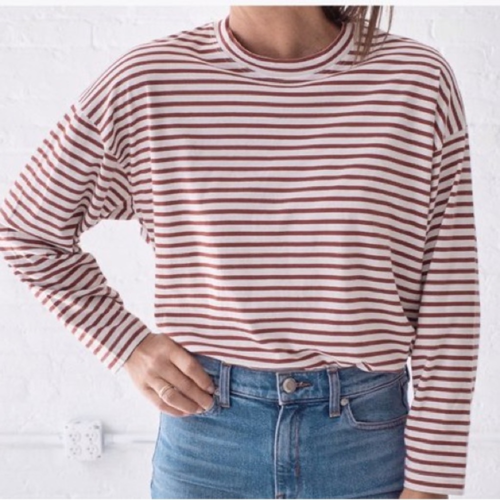 AYR Red and White Striped Long Sleeve Tee